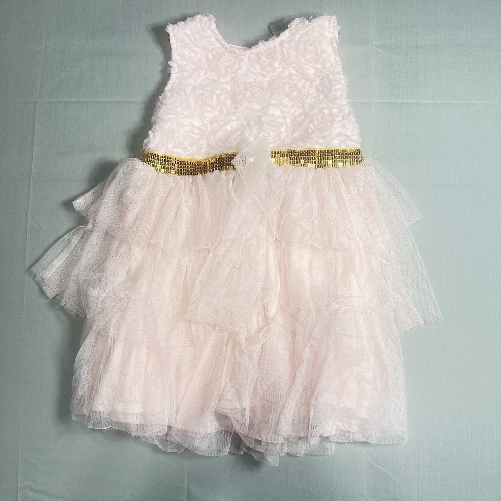 Little Lass Tulle Dress Rosette Sequin Pink Girls 4T